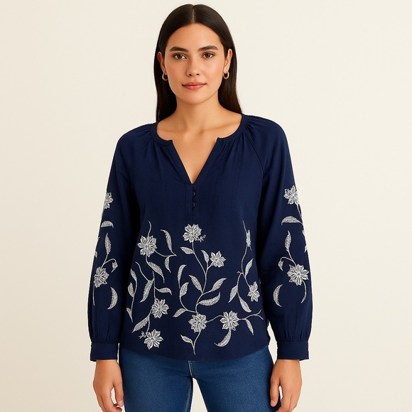 J. Jill Tops - J. Jill Navy Embroidered Top